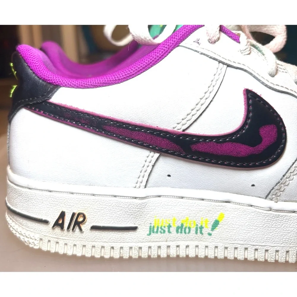 Nike Air Force 1 Low White Purple Teal Just Do It GS Sneakers CW1590-101